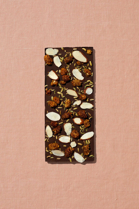 White Mulberry, Almond, Fennel Date-Sweetened Dark Chocolate